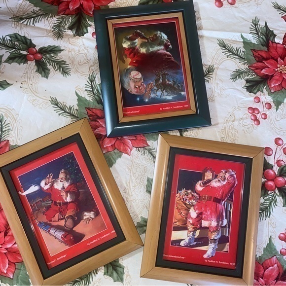 Coca Cola Santa Vintage 5x7 photos - set of 3 framed Christmas art - Picture 1 of 4